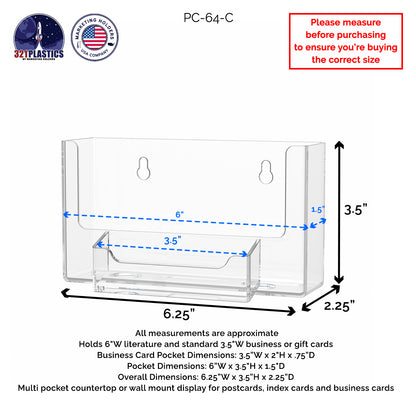 6"W Postcard Literature Holder with Business Card Pocket