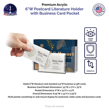 6"W Postcard Literature Holder with Business Card Pocket