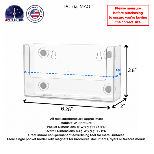6"W Magnetic Postcard Holder Metal Mount Booklet Display