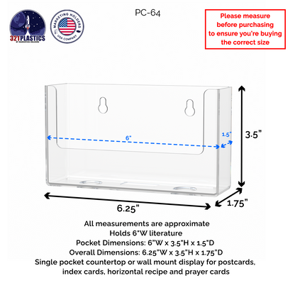 6"W Postcard Literature Holder Wall or Countertop Display