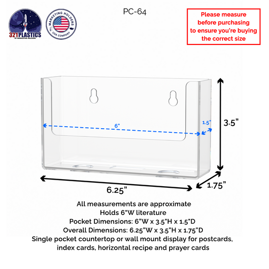 6"W Postcard Literature Holder Wall or Countertop Display