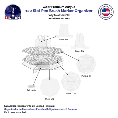 Rotating 120 Slot Pen Marker Brushes Holder Display Organization