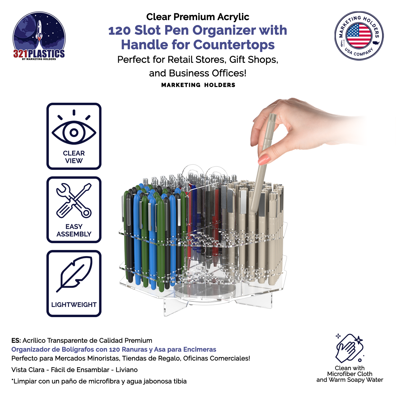 Rotating 120 Slot Pen Marker Brushes Holder Display Organization