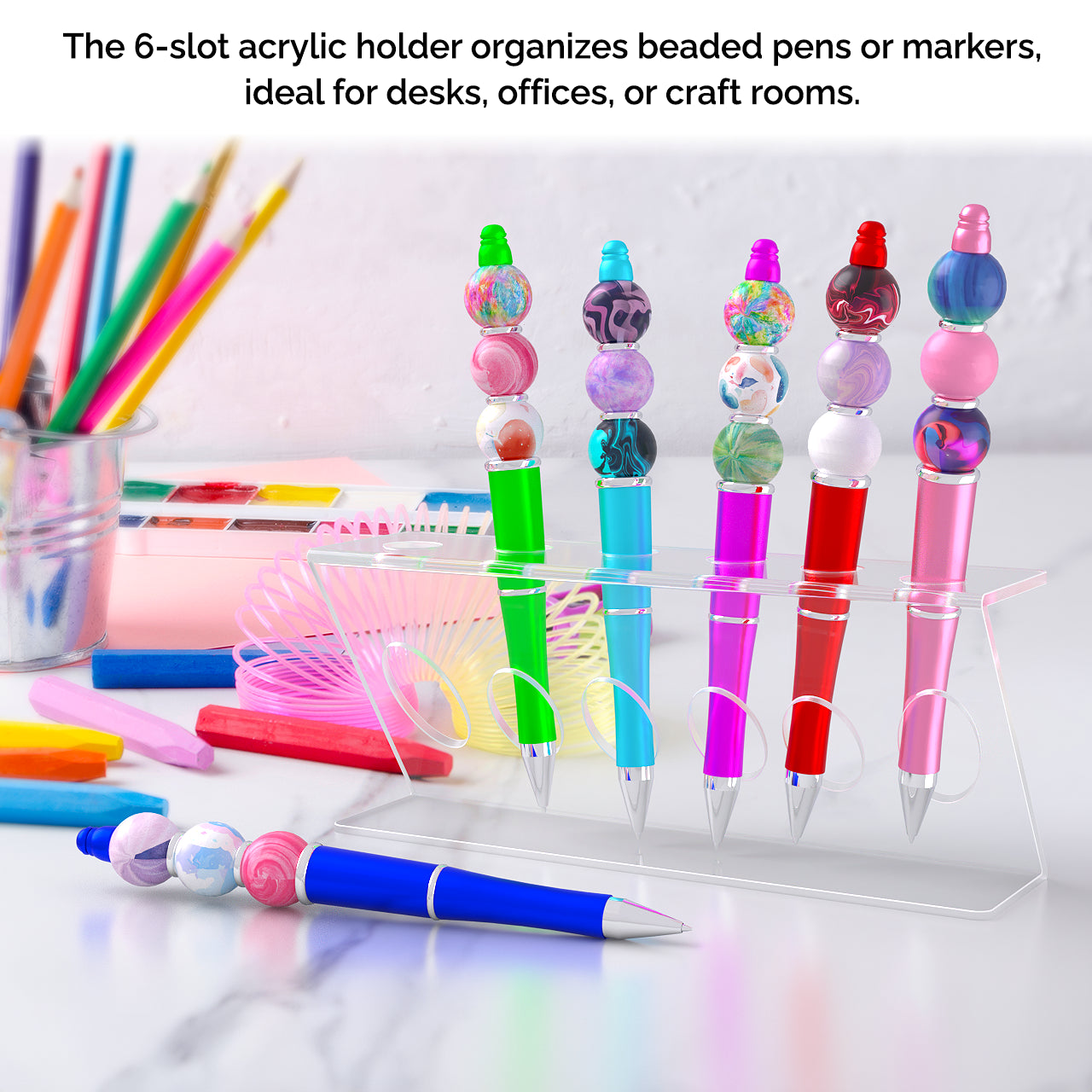 6 Slot Beaded Pen Organizer Beauty and Art Supply Holder