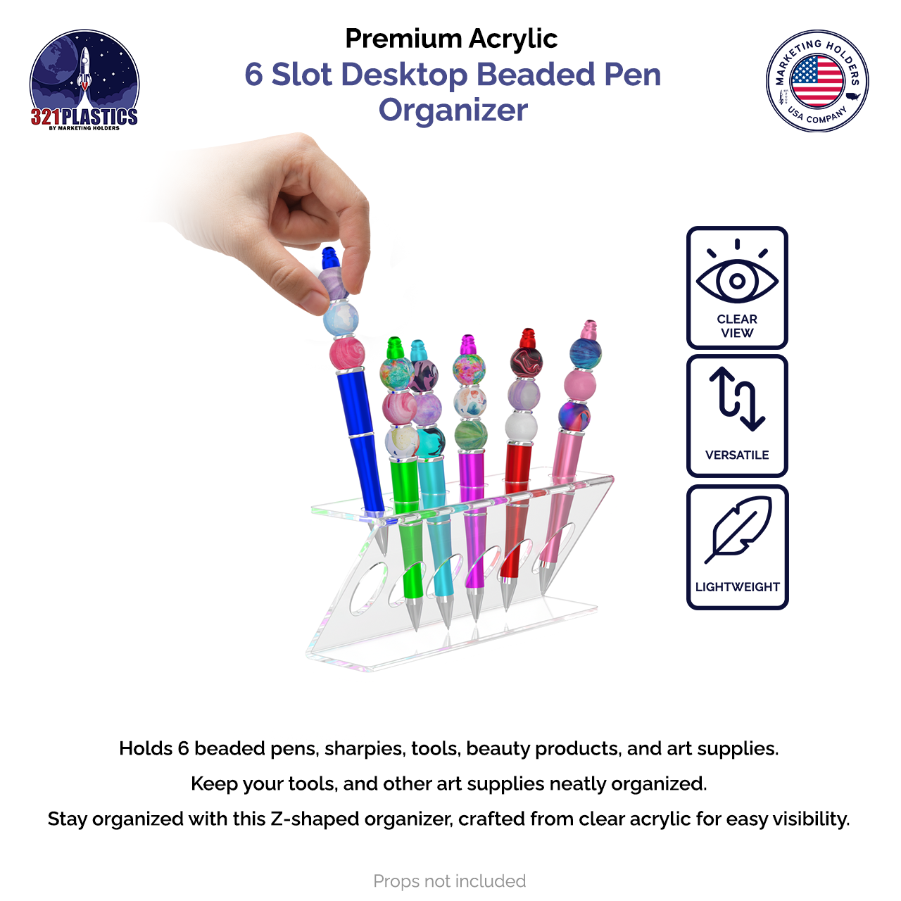 6 Slot Beaded Pen Organizer Beauty and Art Supply Holder