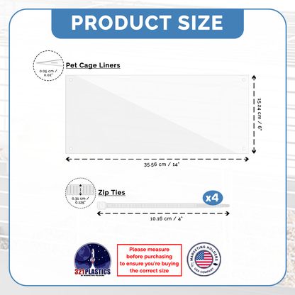 14"W x 6"H Urine Guard Pet Cage Siding Liner Splash Guard Clear