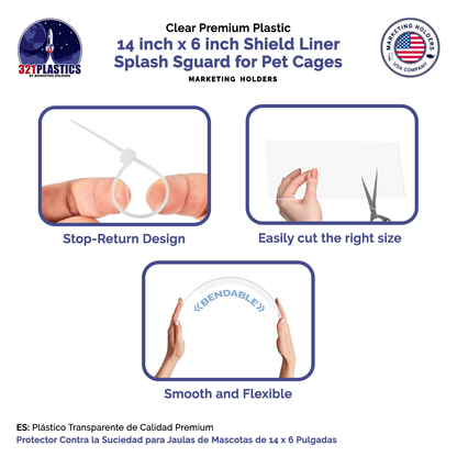 14"W x 6"H Urine Guard Pet Cage Siding Liner Splash Guard Clear