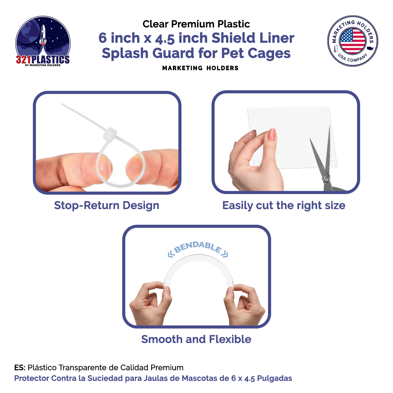 6"W x 4.5"H Urine Guard Pet Cage Liner Splash Guard Plastic Sides