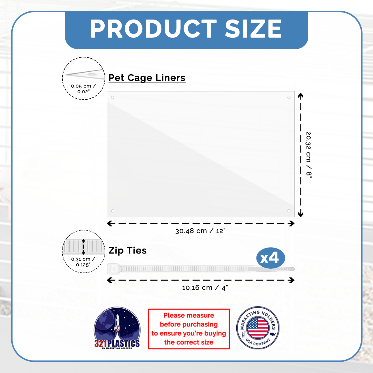 8"W x 12"H Urine Guard Pet Cage Liner Splash Guard Plastic Sides