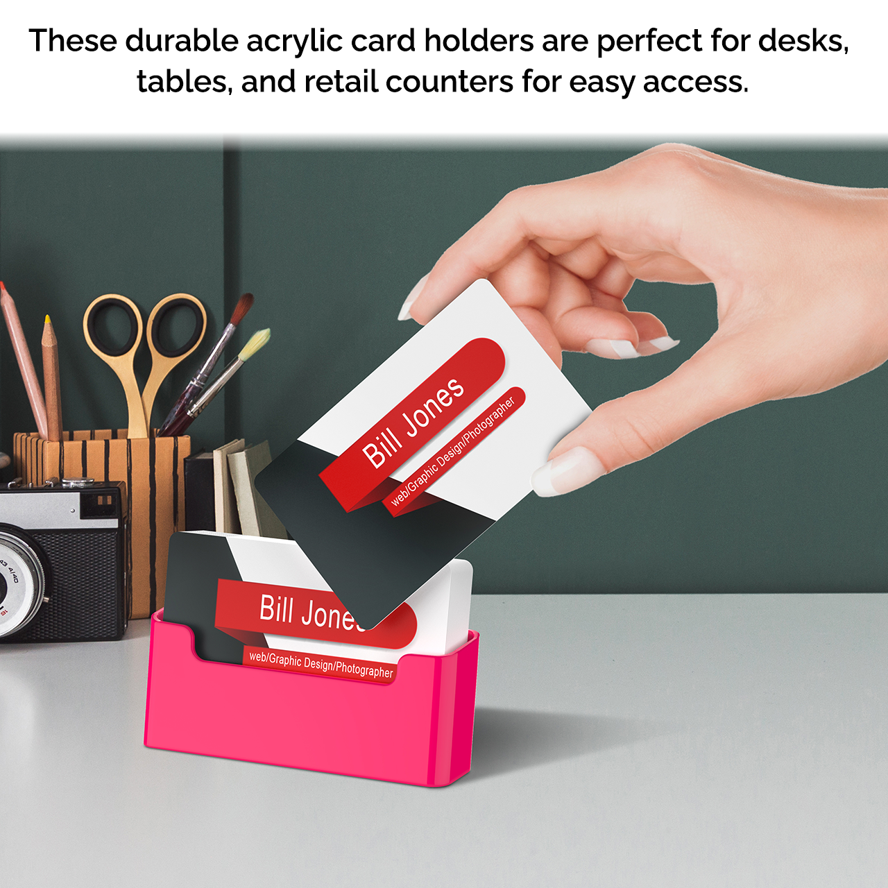 Business Card Holder Hot Pink Girlie Countertop Display Stand