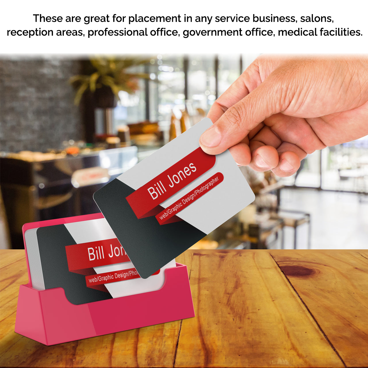 Bright Pink Business Card Holder Single Pocket Countertop Stand