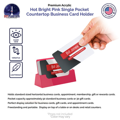 Bright Pink Business Card Holder Single Pocket Countertop Stand