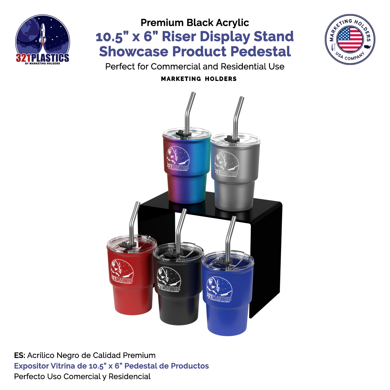 10.5" x 6" Riser Display Stand Acrylic Retail Black .118 Thick