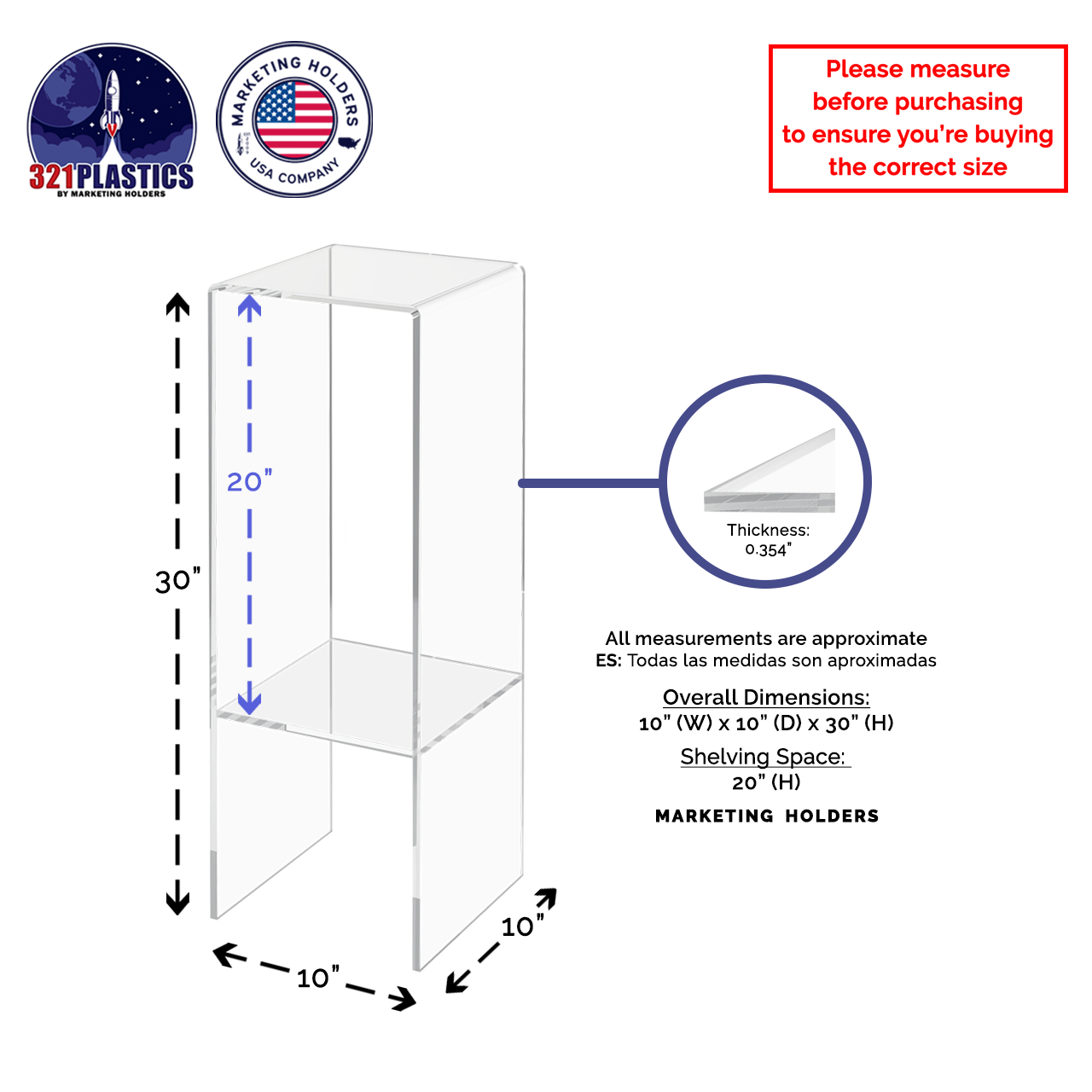 Riser Side End Accent Table 30"H Display Stand with Shelf