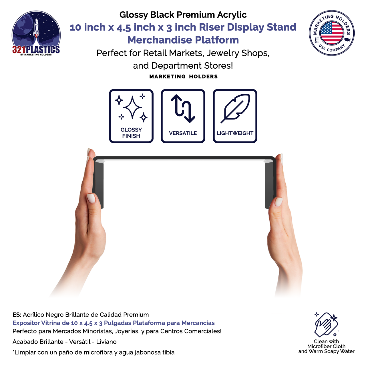 10" x 4.5" Riser Display Showcase Stand Black Acrylic