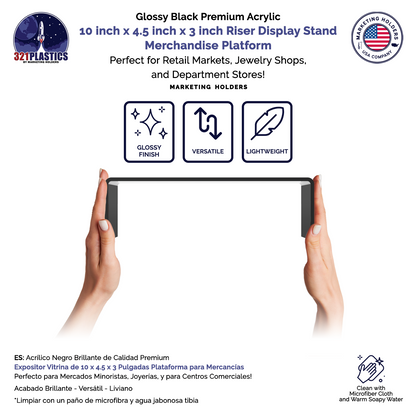 10" x 4.5" Riser Display Showcase Stand Black Acrylic