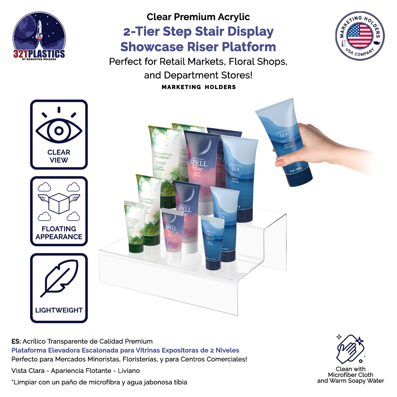 Merchandise Showcase Display 2 Tier Stair Platform Riser Stand