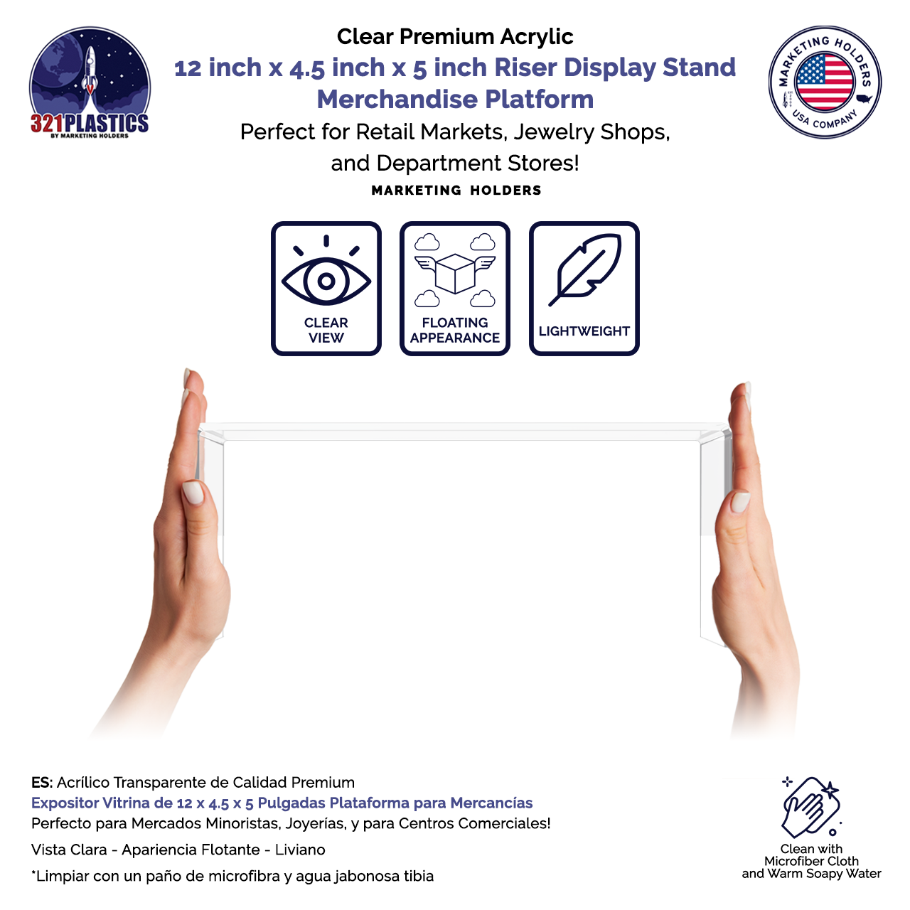 12" x 4.5" Riser Display Stand Acrylic Merchandise Showcase
