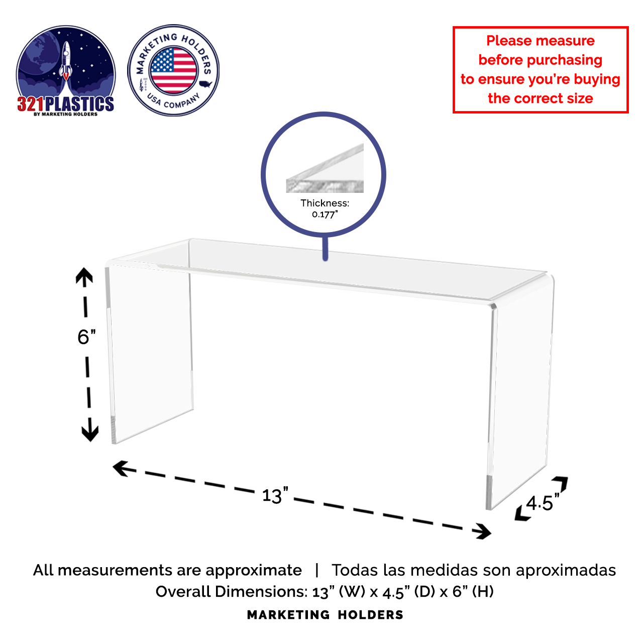 13" x 4.5" Riser Display Stand Acrylic Product Display Showcase