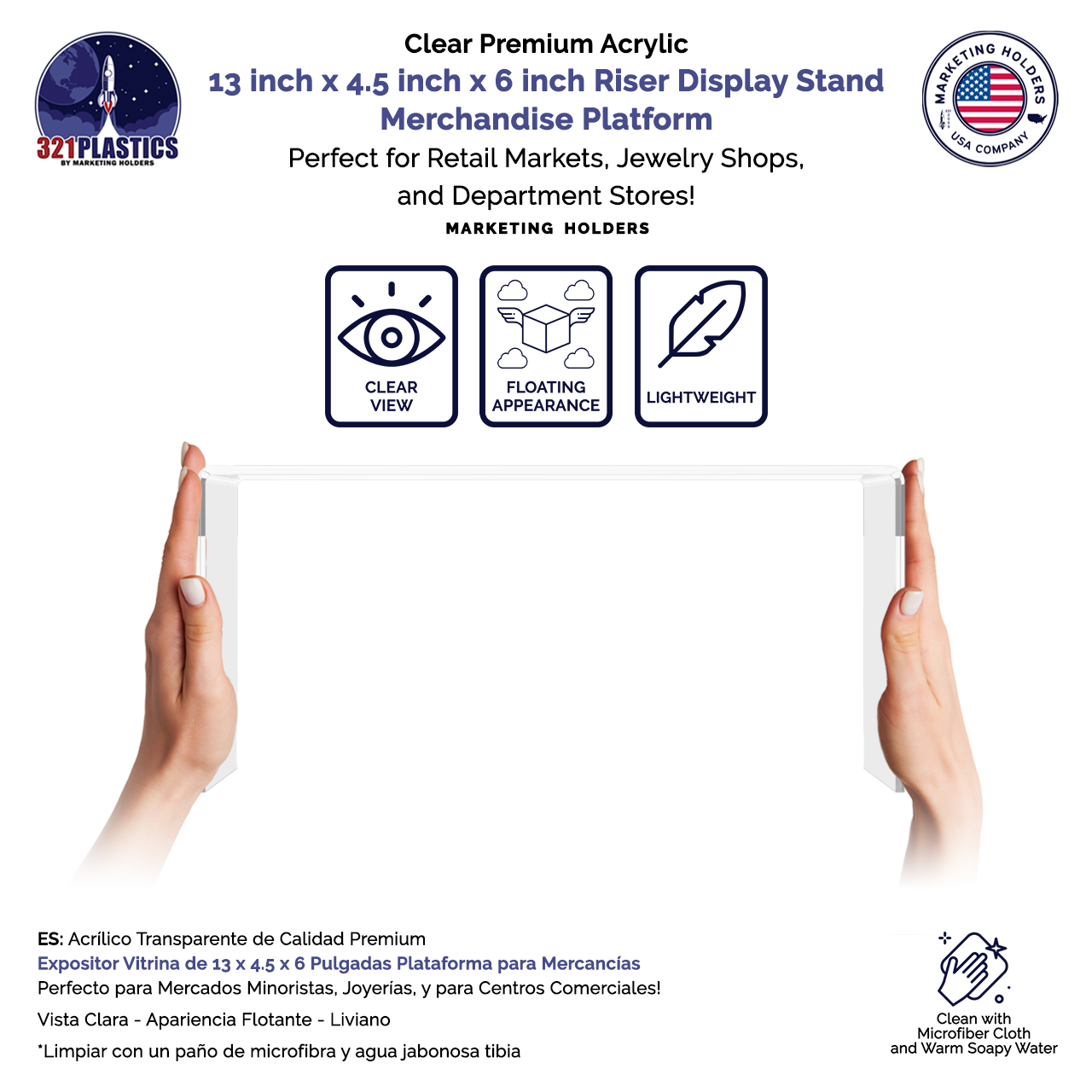 13" x 4.5" Riser Display Stand Acrylic Product Display Showcase