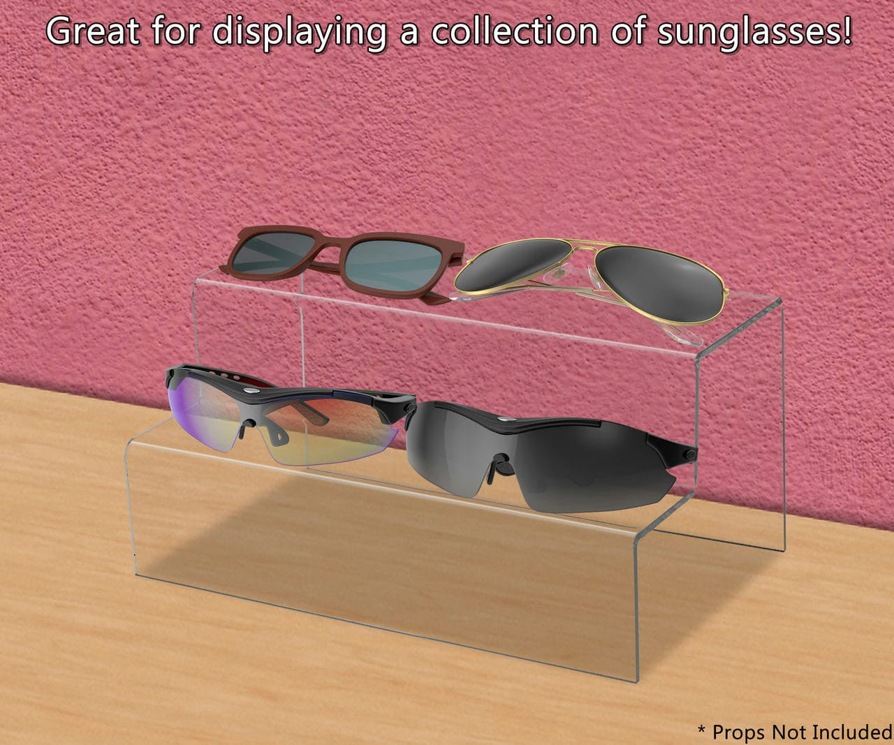 Nine and a half inch Tier Counter Top Riser Platform Display Retail Showcase with sunglasses