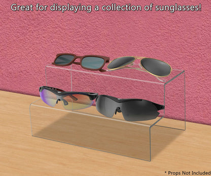 Nine and a half inch Tier Counter Top Riser Platform Display Retail Showcase with sunglasses