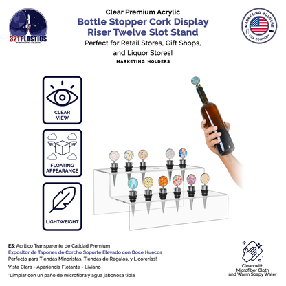 Wine Bottle Stopper Topper Display Two Tier 12 Slot Space Saver