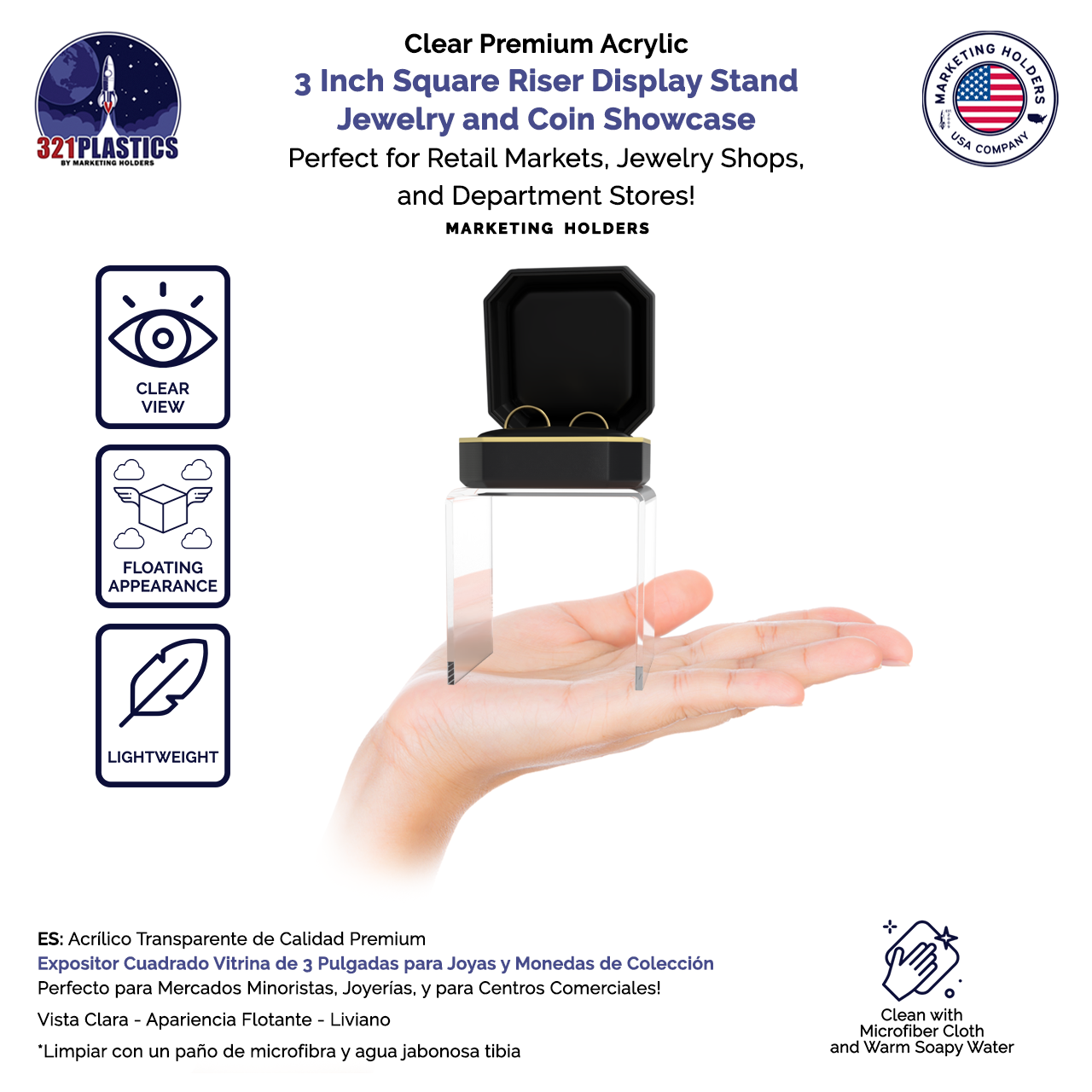 3" Square Riser Display Showcase Stand Acrylic Coin Platform