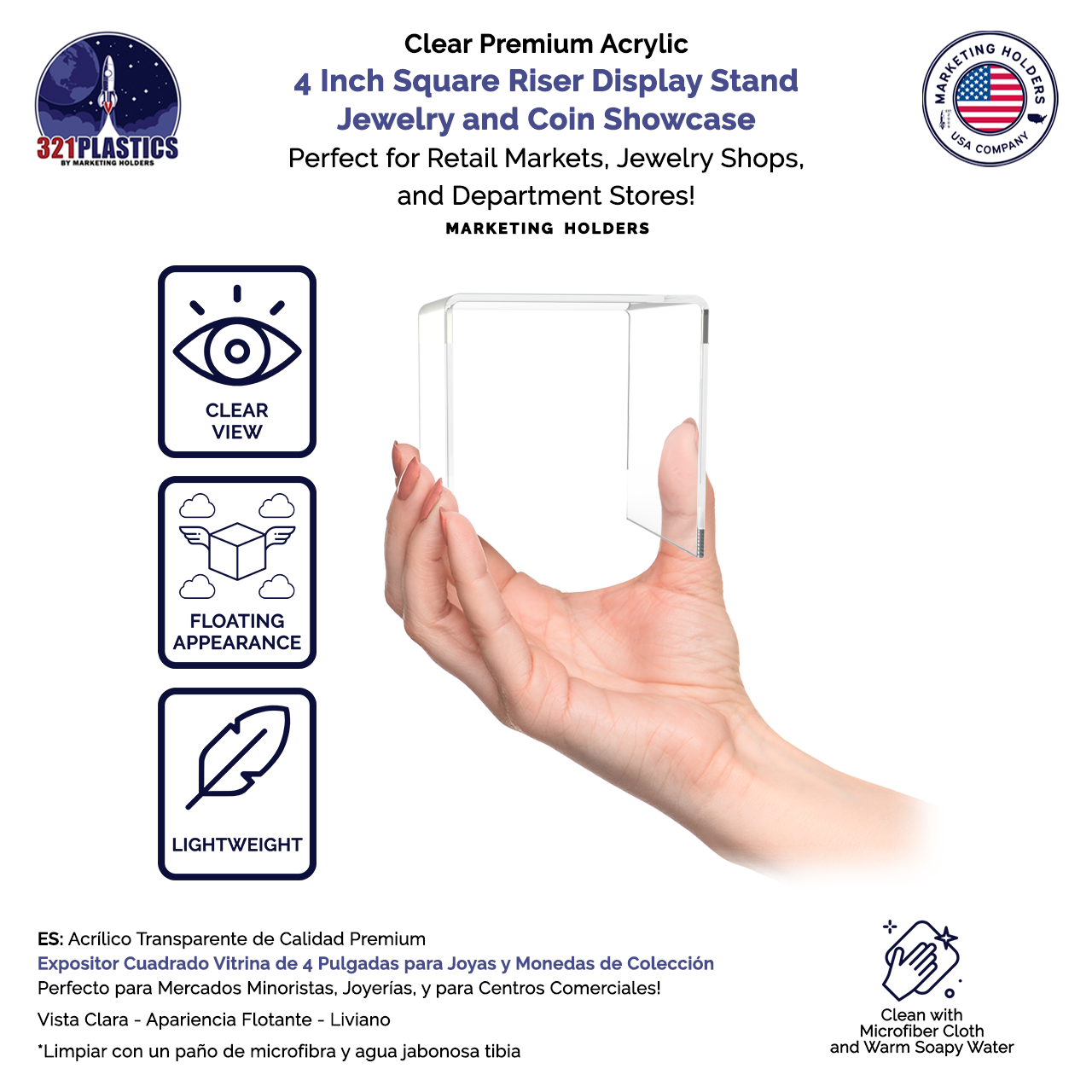 4" Square Riser Display Stand Product Showcase Acrylic Pedestal
