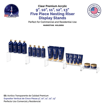 9" 10" 11" 12" 13" Riser Display Stands Acrylic 5 Pieces