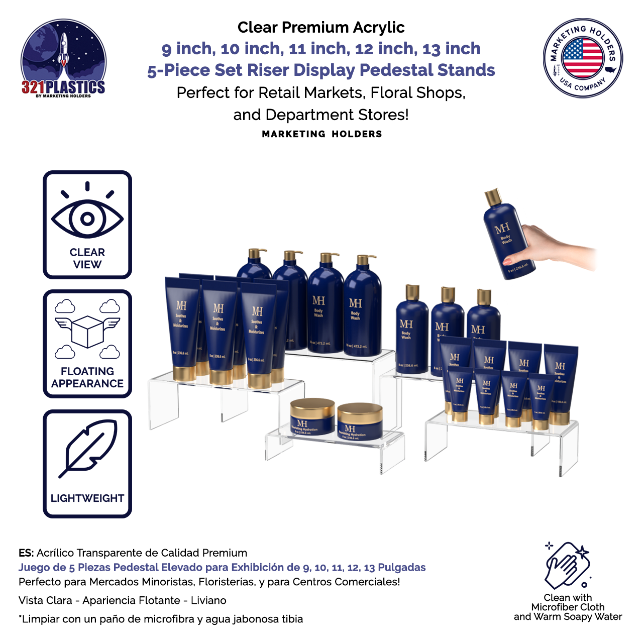 9" 10" 11" 12" 13" Riser Display Stands Acrylic 5 Pieces