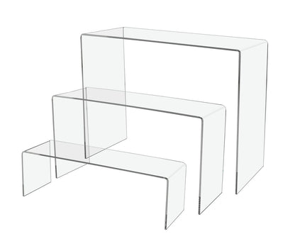 3 Piece Clear Acrylic Long Risers 3" 6" 9" Display Pedestal Stands
