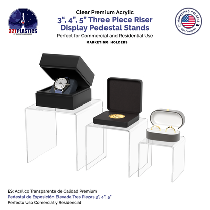 3 Piece Acrylic Risers Display 3" 4" 5" Clear Pedestal Stands