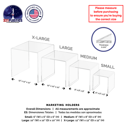 6" 8" 10" 12" Riser Display Pedestal Acrylic Stands with 4 Pieces