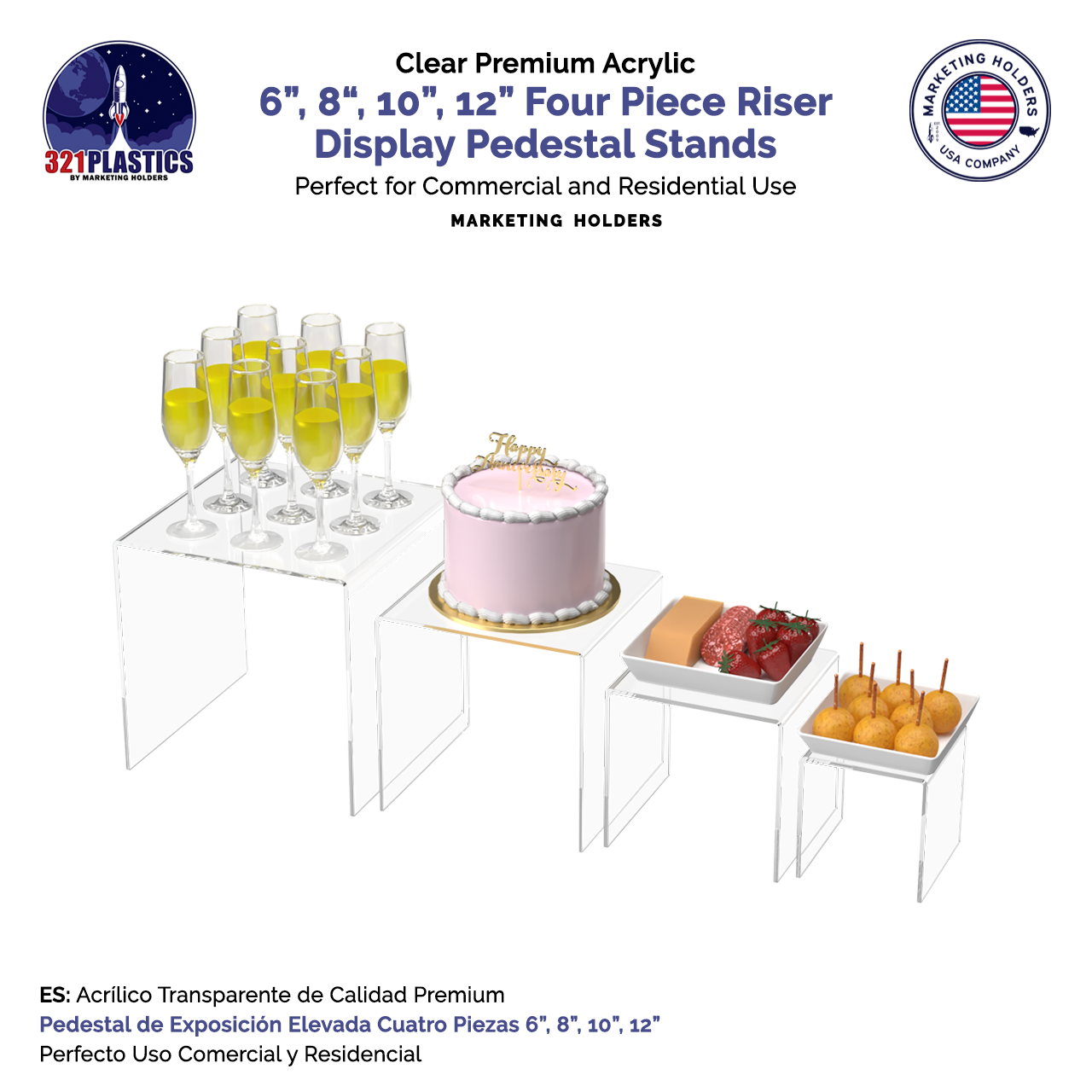 6" 8" 10" 12" Riser Display Pedestal Acrylic Stands with 4 Pieces
