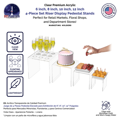 6" 8" 10" 12" Riser Display Pedestal Acrylic Stands with 4 Pieces