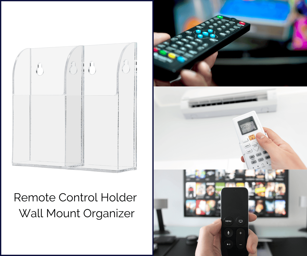 Remote Control Organizer Two Compartment Wall Mount Holder