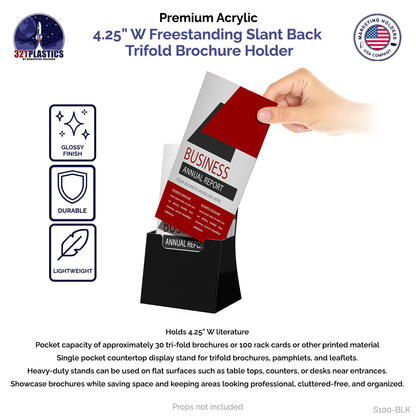 4.25"W Trifold Brochure Holder Freestanding Slant Back Display