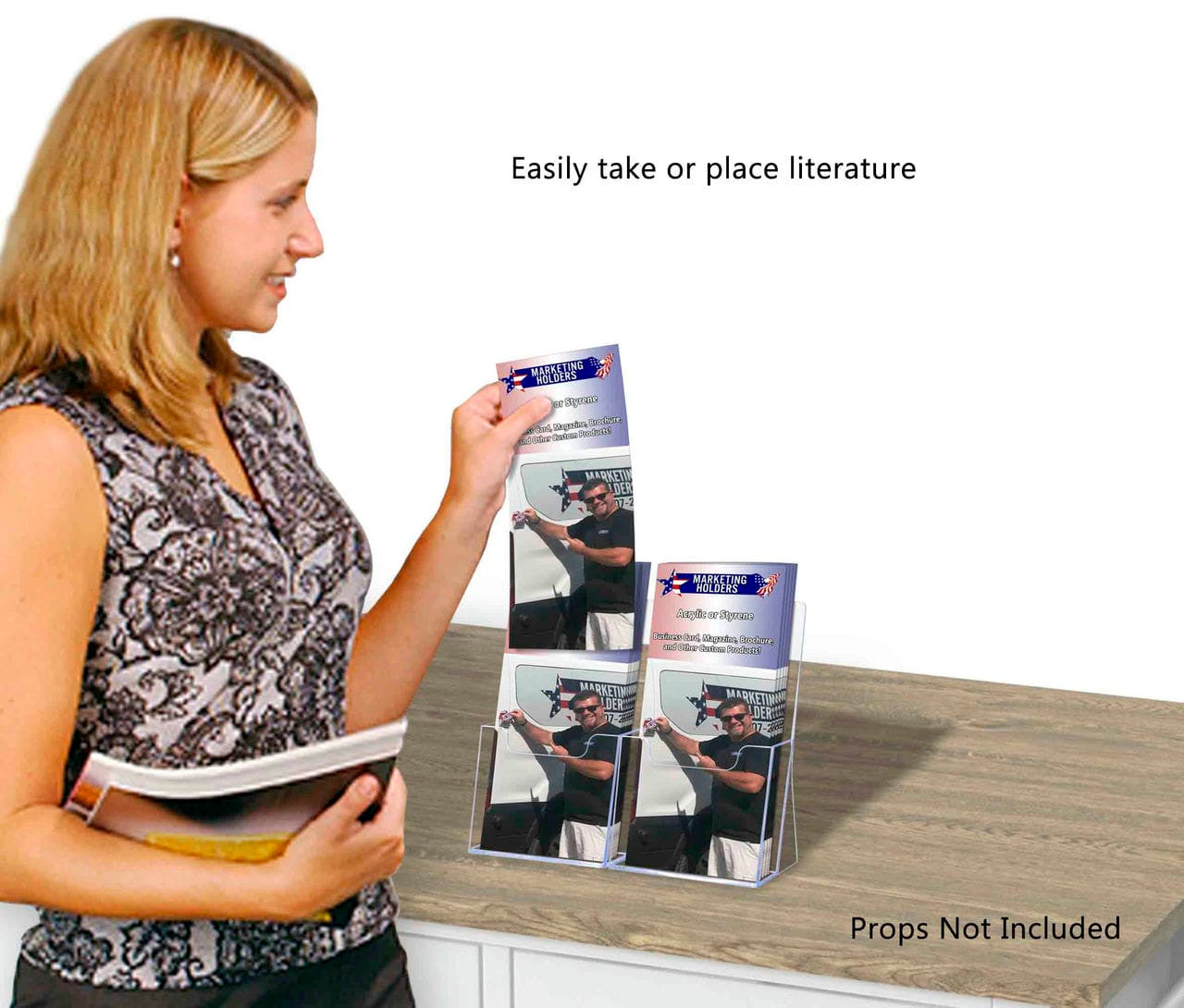 4.25"W Trifold Holder Double Pocket Slant Back Stand