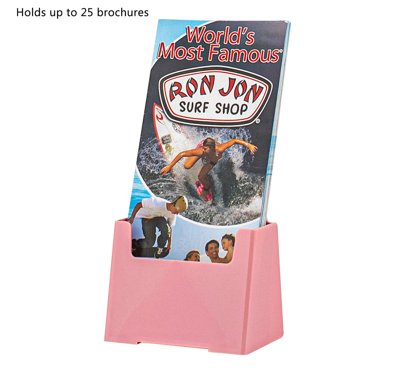 4"W Trifold Brochure Holder Slant Back Pink Display
