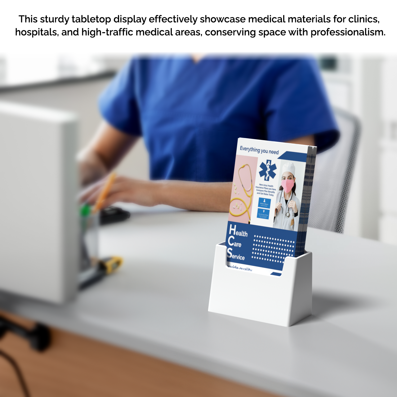 4.25"W Trifold Brochure Holder White Slant Back Display