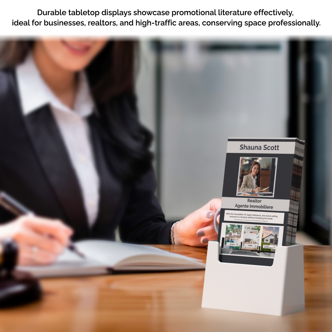 4.25"W Trifold Brochure Holder White Slant Back Display