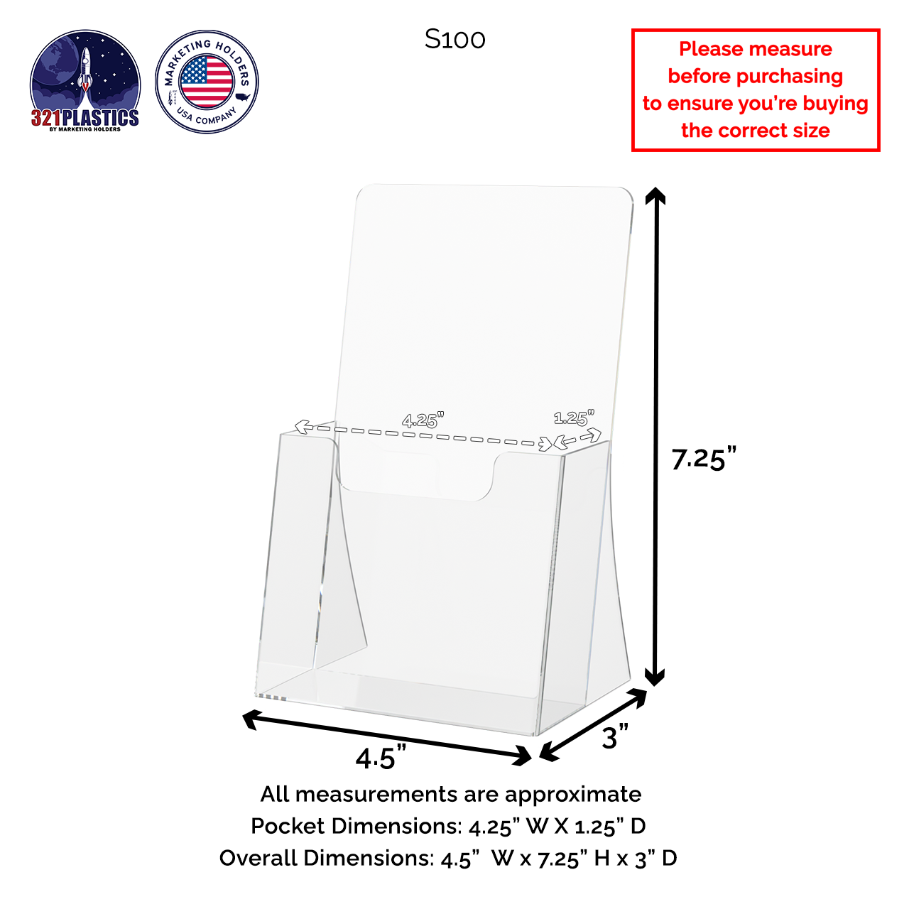 4.25"W Trifold Brochure Holder Freestanding Slant Back Display