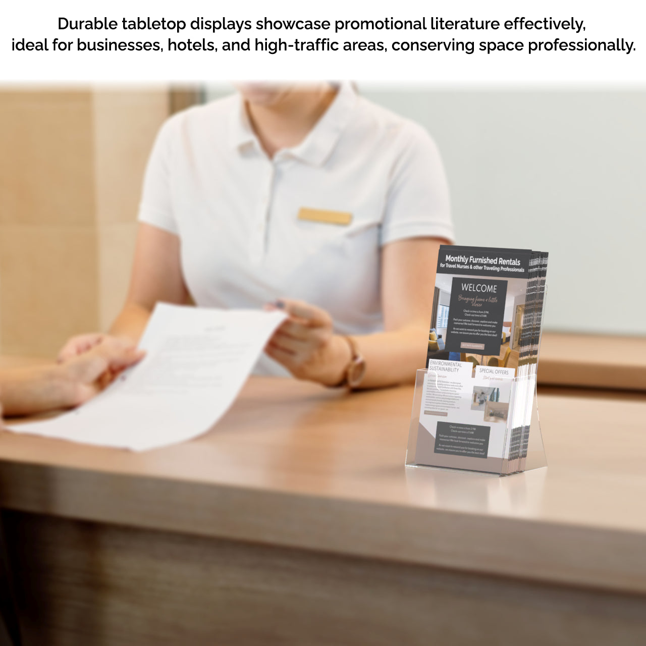 4.25"W Trifold Brochure Holder Freestanding Slant Back Display