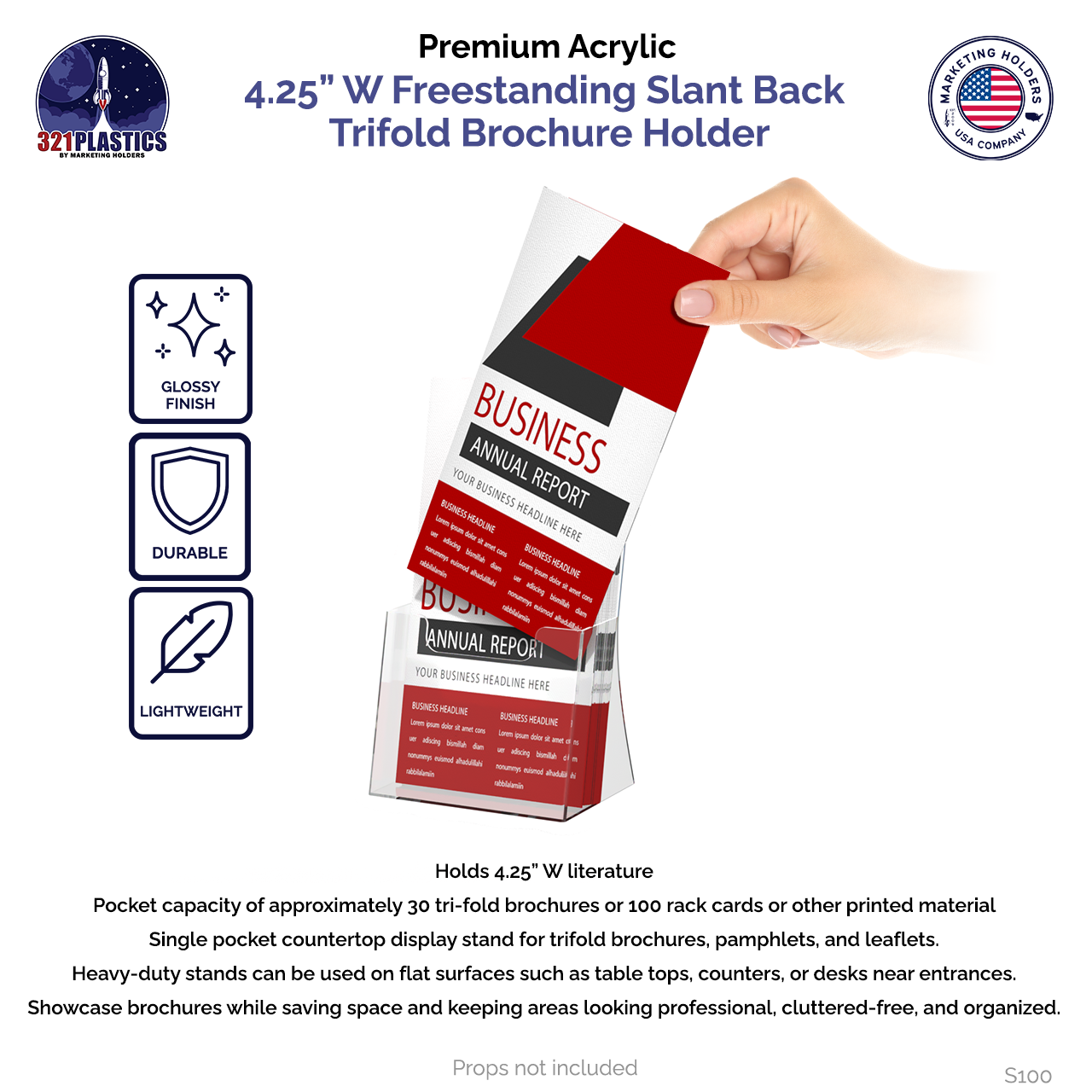 4.25"W Trifold Brochure Holder Freestanding Slant Back Display