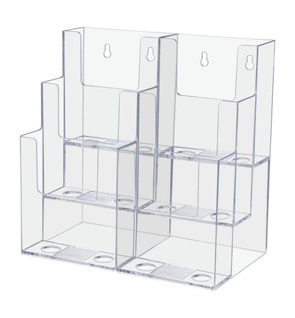4"W Trifold Menu Stand Tiered Brochure Holder 6 Pocket