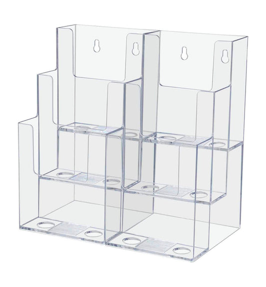 4"W Trifold Menu Stand Tiered Brochure Holder 6 Pocket