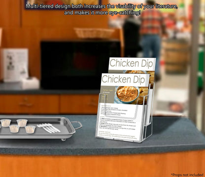 Brochure Holder Tiered 2 Pocket 6"W Bifold Display Rack