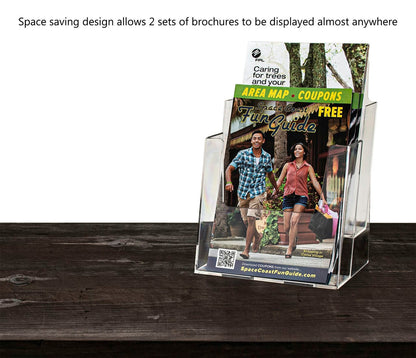 Brochure Holder Tiered 2 Pocket 6"W Bifold Display Rack