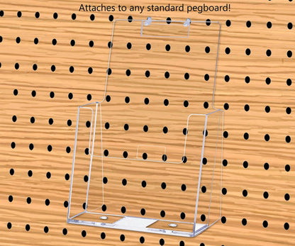 Five and a half Pegboard Bi Fold Brochure Holder empty on wall
